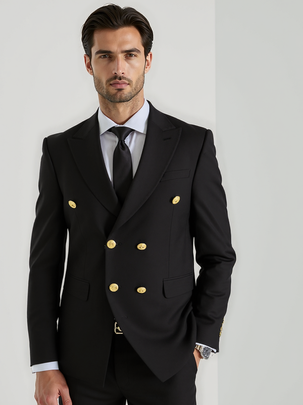Black Admiral Double Breasted Wool Suit Jacket
