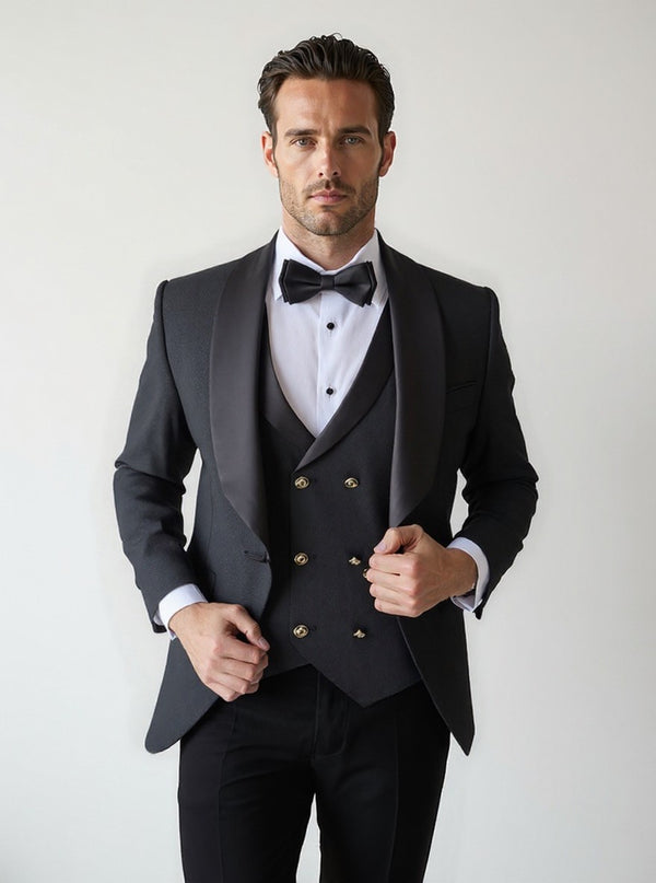 Black Velour Sequin Regular Fit Suit Jacket