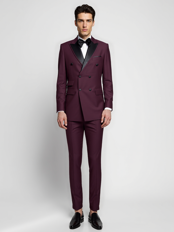 Burgundy Bordeaux Double Breasted Slim Fit Suit Jacket