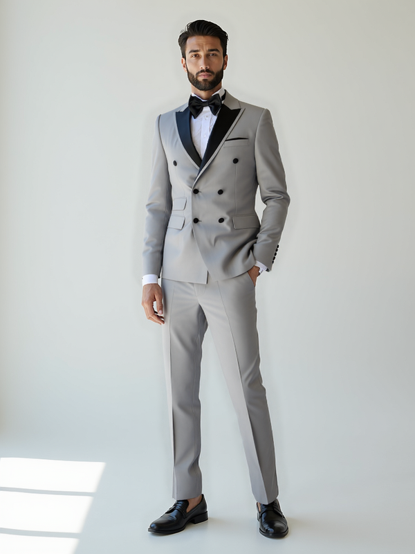 Light Grey Bordeaux Double Breasted Slim Fit Suit Jacket