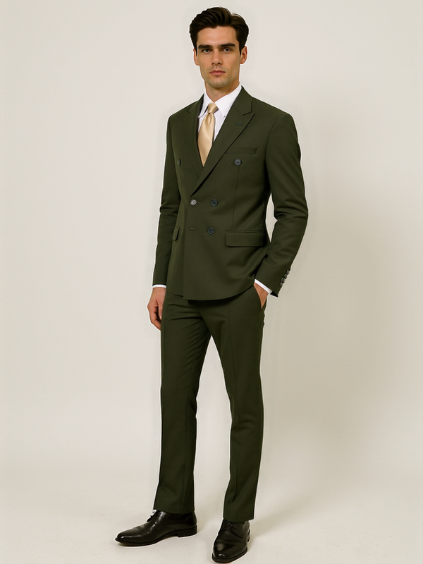 Olive Verde Double Breasted Wool Suit Jacket