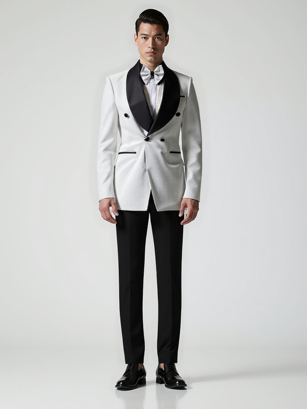White Luxe Sequin Regular Fit Suit Jacket